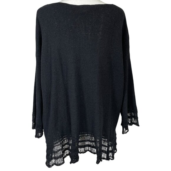 J. Jill Silk Blend Black Crochet Trim Knit Sweater Boho Chic Pullover Size L - Picture 5 of 10